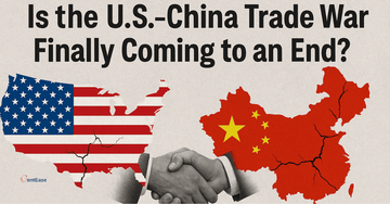 Handshake over U.S. and China map with flags, hinting at easing tensions in the U.S.-China trade war.