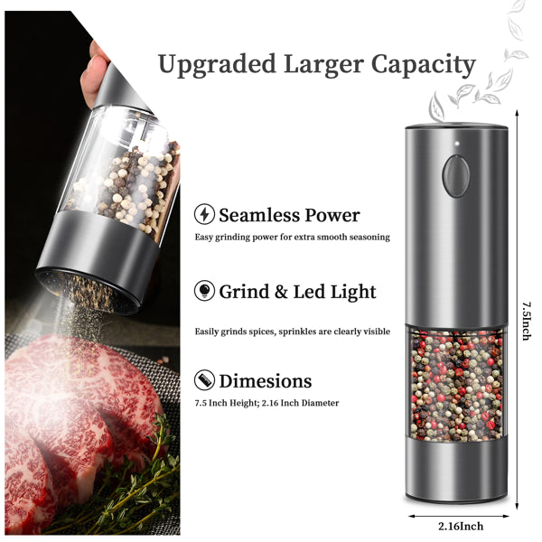 2PCS Electric Salt and Pepper Grinder Set – Adjustable Coarseness, Battery Operated, One-Handed Operation, for Home Kitchens & Gifts