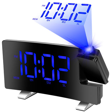 Projection Alarm Clock with FM Radio – Dual Alarms, USB Charging, 180° Rotatable Projector