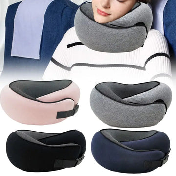 U-Shaped Memory Foam Travel Neck Pillow – Adjustable Support for Plane, Car, Office Naps